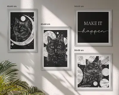 Zwarte katten met maan en planeet meerluik in lijst