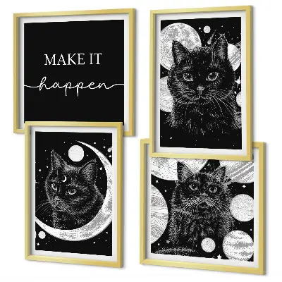 Zwarte katten met maan en planeet meerluik in lijst