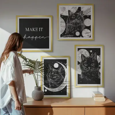 Zwarte katten met maan en planeet meerluik in lijst