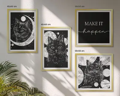 Zwarte katten met maan en planeet meerluik in lijst