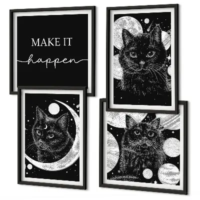 Zwarte katten met maan en planeet meerluik in lijst