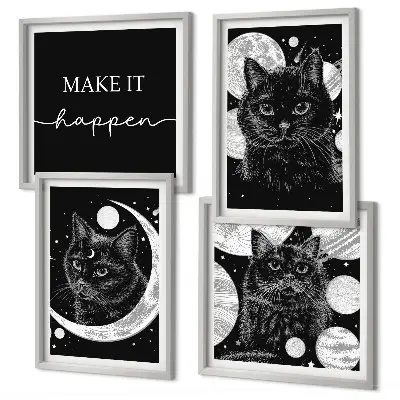 Zwarte katten met maan en planeet meerluik in lijst