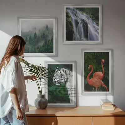 Tijgerwaterval en flamingo's natuur meerluik in lijst