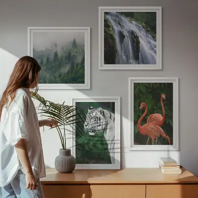 Tijgerwaterval en flamingo's natuur meerluik in lijst