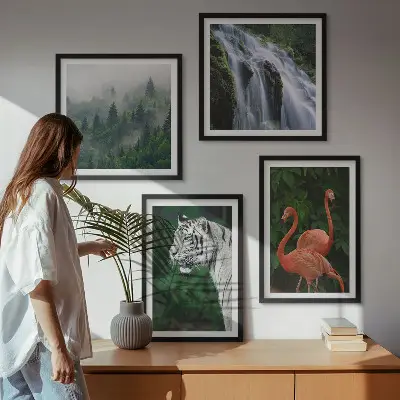 Tijgerwaterval en flamingo's natuur meerluik in lijst