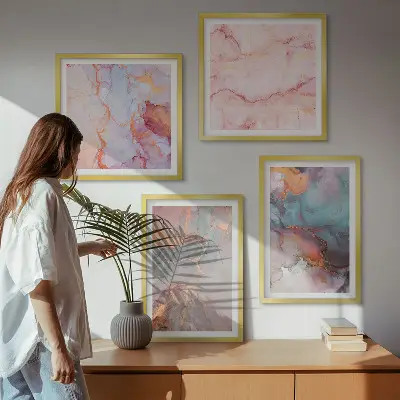 Abstracte pastelpatronen posters set met lijst