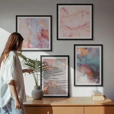 Abstracte pastelpatronen posters set met lijst