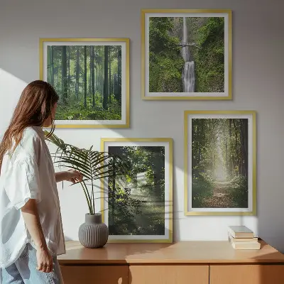 Meerluik in lijst groene bossen met lichtstralen