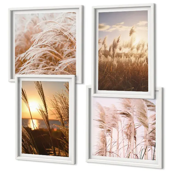 Boho grasveld zonsondergang set van posters met lijst