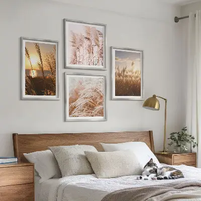 Boho grasveld zonsondergang set van posters met lijst