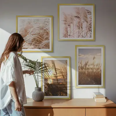 Boho grasveld zonsondergang set van posters met lijst