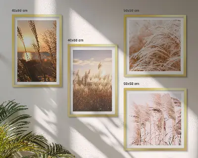 Boho grasveld zonsondergang set van posters met lijst