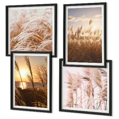 Boho grasveld zonsondergang set van posters met lijst
