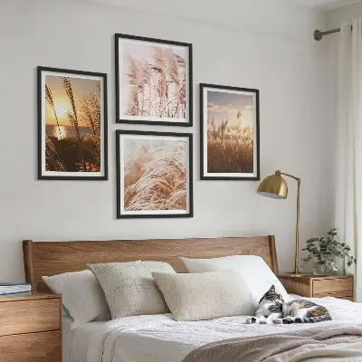 Boho grasveld zonsondergang set van posters met lijst