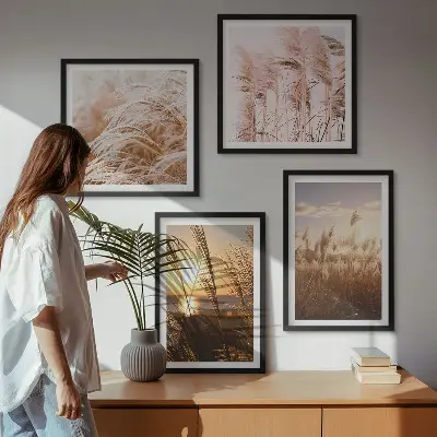 Boho grasveld zonsondergang set van posters met lijst