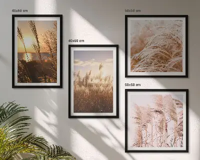 Boho grasveld zonsondergang set van posters met lijst