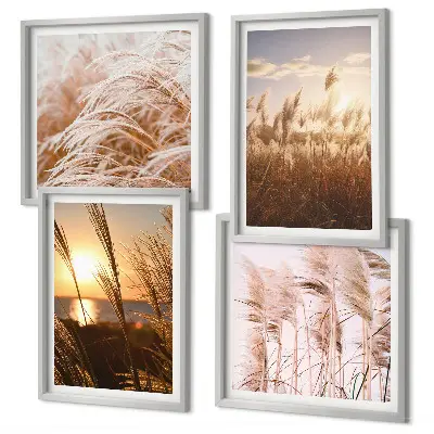 Boho grasveld zonsondergang set van posters met lijst