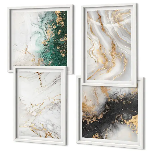 Set posters met lijst met abstracte patronen in wit, zwart en groen