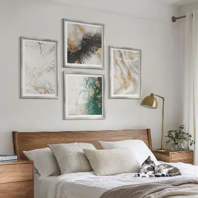 Set posters met lijst met abstracte patronen in wit, zwart en groen