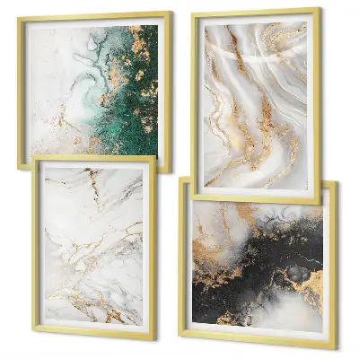 Set posters met lijst met abstracte patronen in wit, zwart en groen