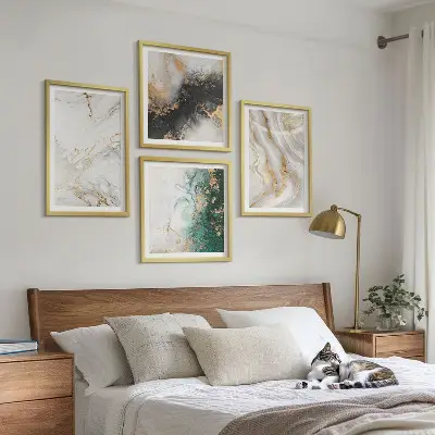 Set posters met lijst met abstracte patronen in wit, zwart en groen