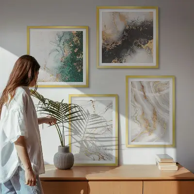 Set posters met lijst met abstracte patronen in wit, zwart en groen