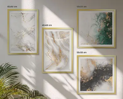 Set posters met lijst met abstracte patronen in wit, zwart en groen