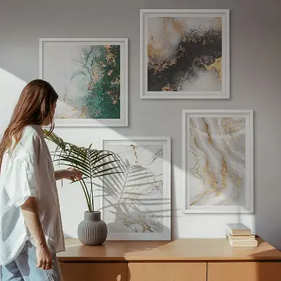 Set posters met lijst met abstracte patronen in wit, zwart en groen