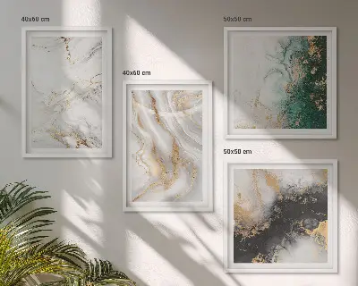 Set posters met lijst met abstracte patronen in wit, zwart en groen