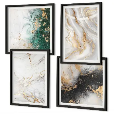 Set posters met lijst met abstracte patronen in wit, zwart en groen