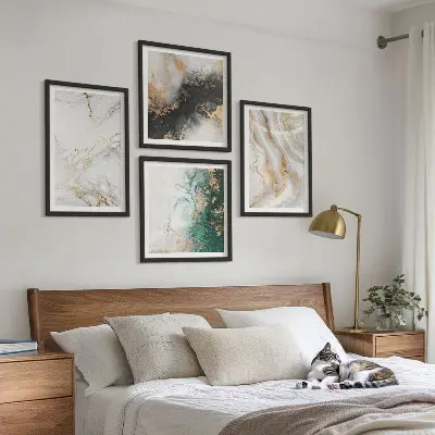 Set posters met lijst met abstracte patronen in wit, zwart en groen