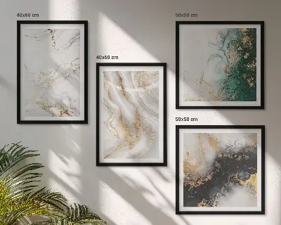 Set posters met lijst met abstracte patronen in wit, zwart en groen