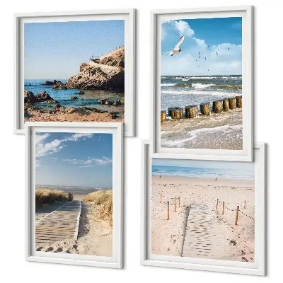 Meerluik in lijst Strand, zand, golven, lucht, vogels