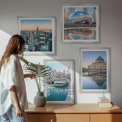 Architectuur van steden op het water meerluik in lijst