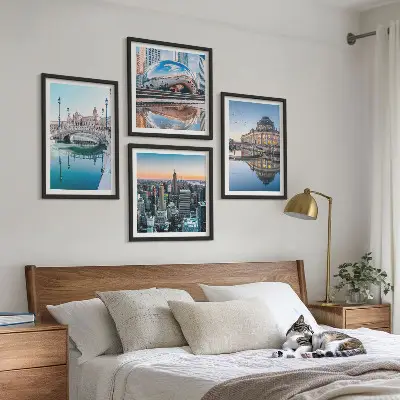 Architectuur van steden op het water meerluik in lijst