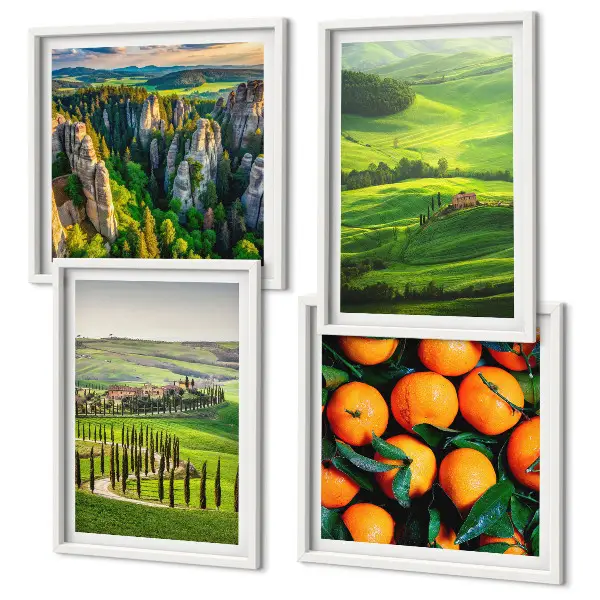 Set van posters met lijst Italiaans platteland met sinaasappels in de natuur