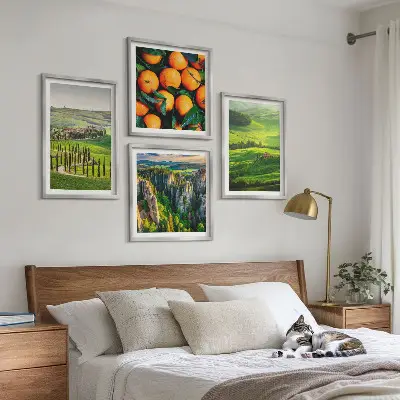 Set van posters met lijst Italiaans platteland met sinaasappels in de natuur