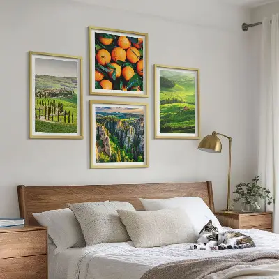 Set van posters met lijst Italiaans platteland met sinaasappels in de natuur