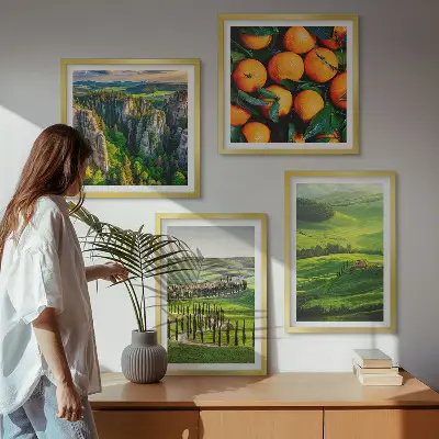 Set van posters met lijst Italiaans platteland met sinaasappels in de natuur