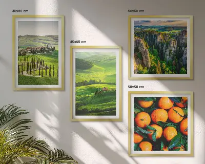 Set van posters met lijst Italiaans platteland met sinaasappels in de natuur