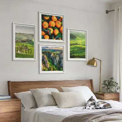 Set van posters met lijst Italiaans platteland met sinaasappels in de natuur