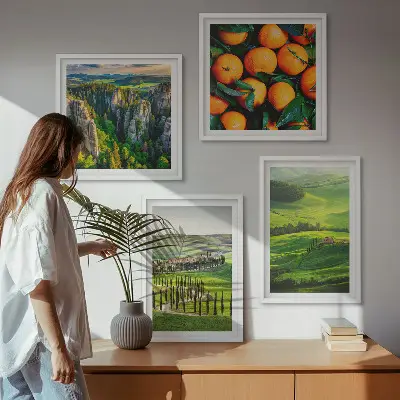 Set van posters met lijst Italiaans platteland met sinaasappels in de natuur