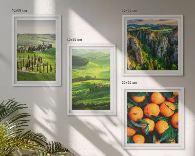 Set van posters met lijst Italiaans platteland met sinaasappels in de natuur
