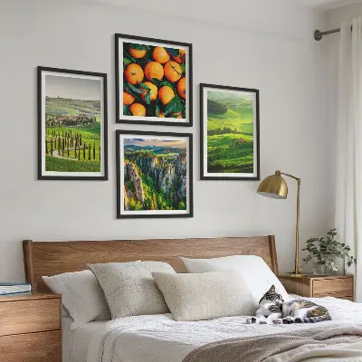 Set van posters met lijst Italiaans platteland met sinaasappels in de natuur