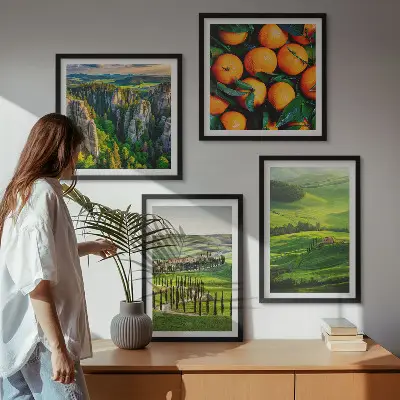 Set van posters met lijst Italiaans platteland met sinaasappels in de natuur