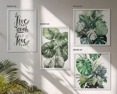 Set van posters met lijst met bladrijke planten en de tekst leven, lachen, houden van