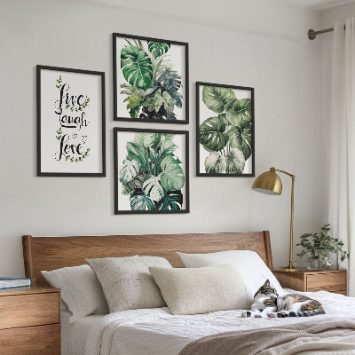 Set van posters met lijst Bladrijke planten leven, lachen, houden van