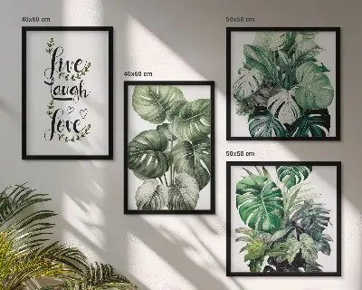 Set van posters met lijst met bladrijke planten en de tekst leven, lachen, houden van