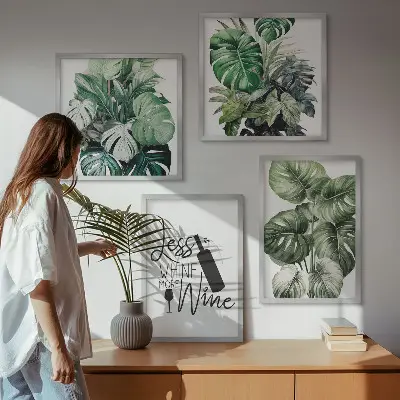Groene wijnbladeren meerluik in lijst