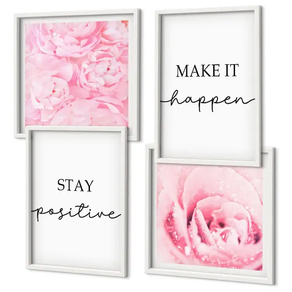 Minimalistische roze bloemen meerluik in lijst